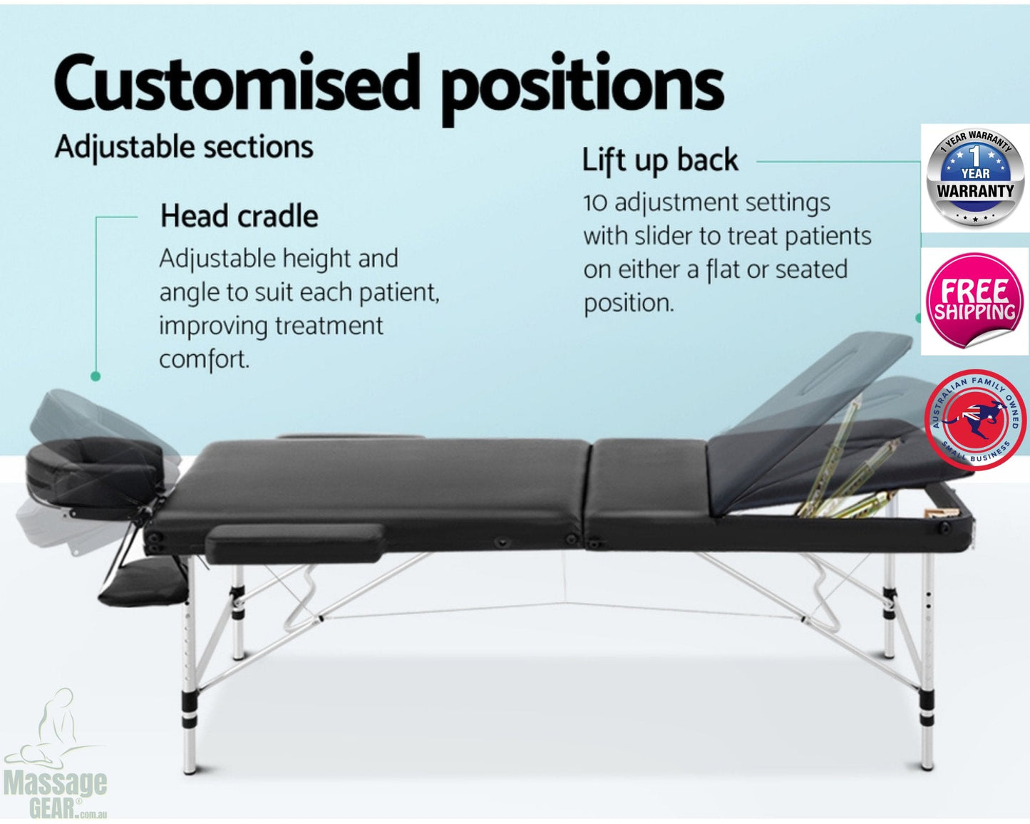 MG Masseur Pro Aluminium Light Weight 3 fold Portable Massage Tables - 75cm - MassageGear