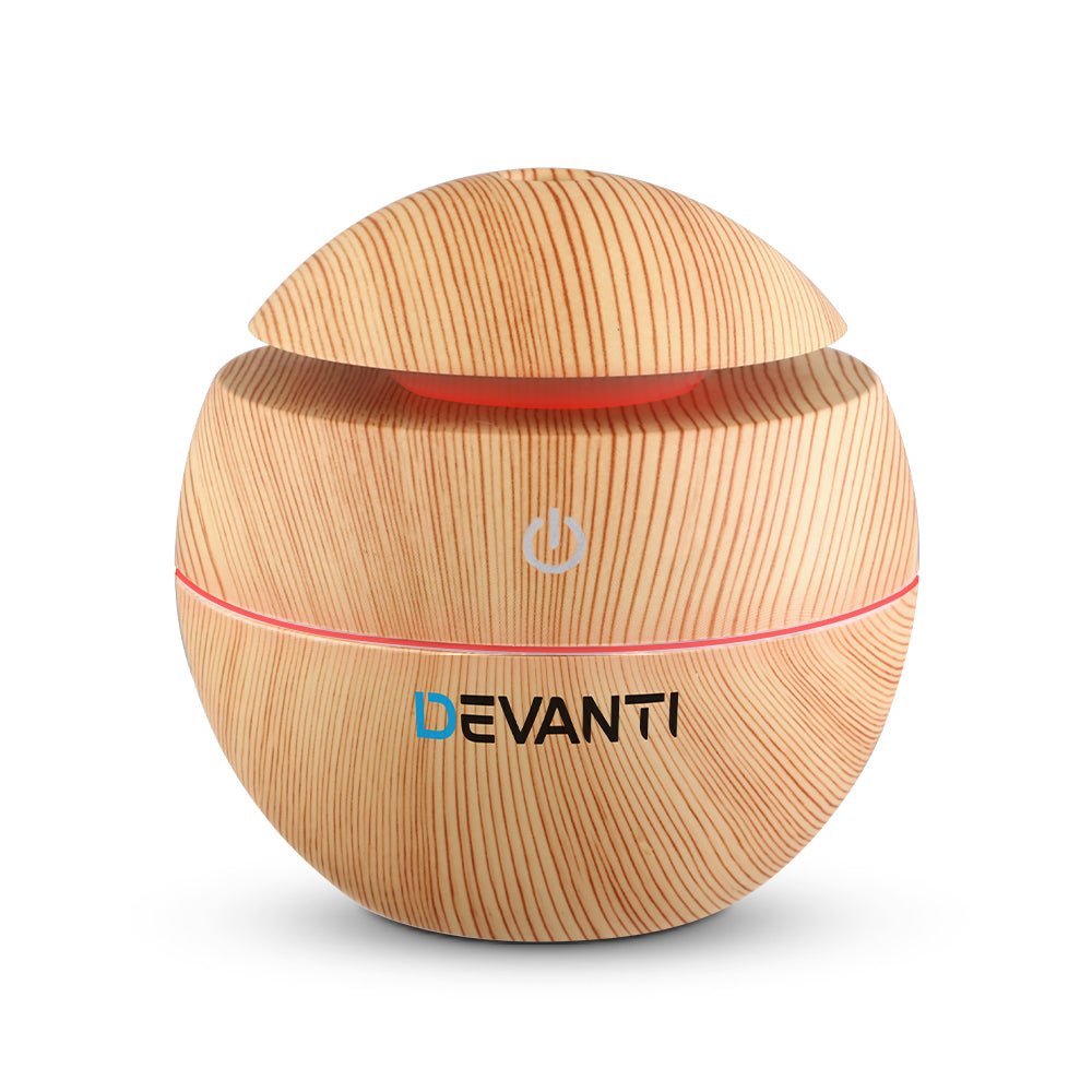 Devanti Aroma Diffuser Aromatherapy Light Wood 130ml - MassageGear