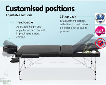 MG Masseur Pro Aluminium Light Weight 3 fold Portable Massage Tables - 75cm - MassageGear