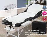 Portable Massage Table 3 fold Black White 75cm aluminium Massage Gear