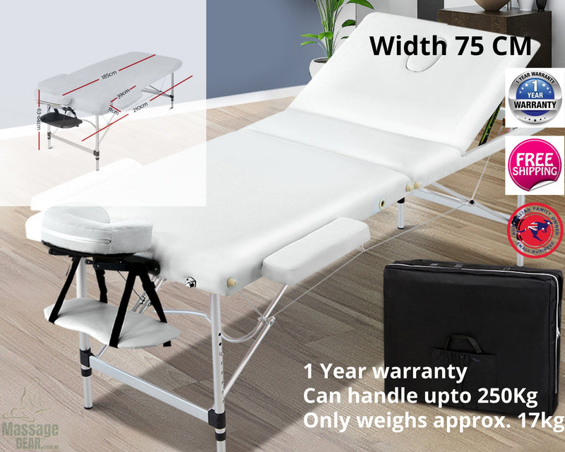 Portable Massage Table 3 fold White 75cm aluminium Massage Gear